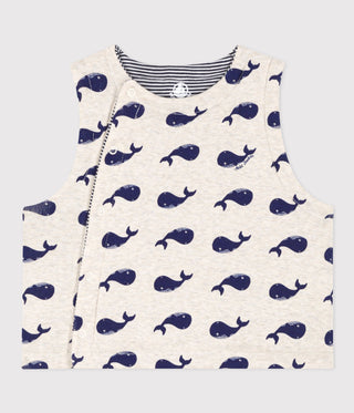 Babies' Reversible Whale Patterned Sleeveless Cotton Cardigan