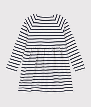 Girls' long-sleeved dress in stripy thick cotton