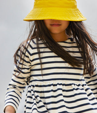 Girls' Long-Sleeved Dress in Stripy Thick Cotton