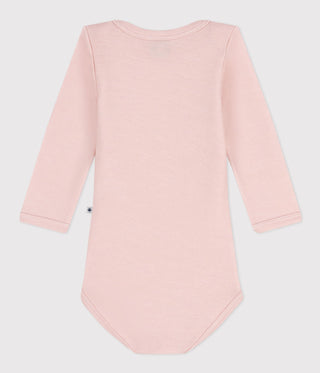 Babies' Stripy Long-Sleeved Cotton/Wool Bodysuit
