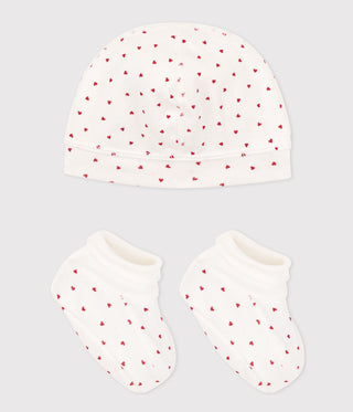 Babies' Heart Patterned Bonnet and Bootees Set