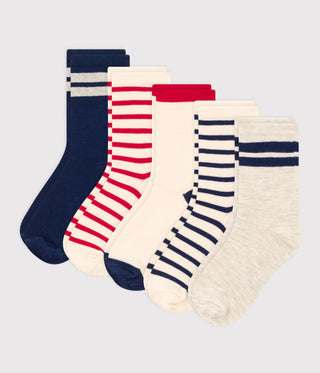 Children's Unisex Blue White Red Socks - 5-Pack