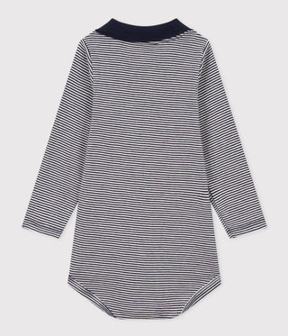 Babies' Long-Sleeved Stripy Cotton Bodysuit With Collar