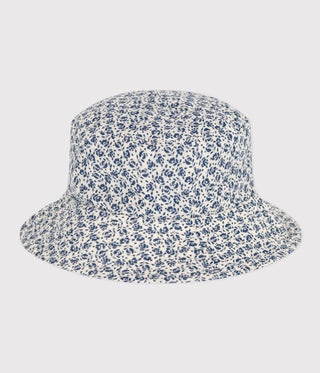 Girls' Blue Floral Cotton Gauze Floppy Sun Hat