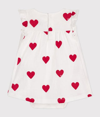 Babies' Organic Cotton Heart Print Dress With Bodysuit