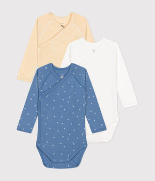 Babies' Long-Sleeved Wrapover Cotton Bodysuits - 3-Pack