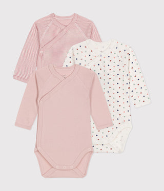 Babies' Long-Sleeved Wrapover Cotton Bodysuits - 3-Pack