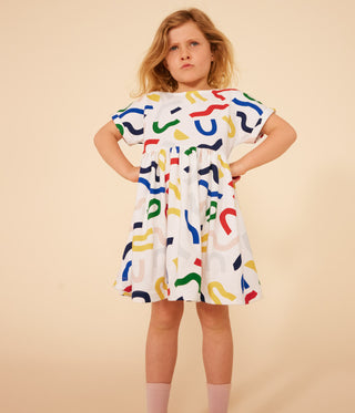 Girl's Short-sleeved Skateboard Printed Cotton Dress
