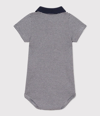Babies' Short-Sleeved Stripy Polo Collar Cotton Bodysuit