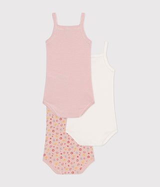 Babies' Floral Cotton Bodysuits with Straps - 3-Pack