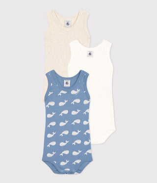 Babies' Sleeveless Cotton Whale Bodysuits - 3-Pack