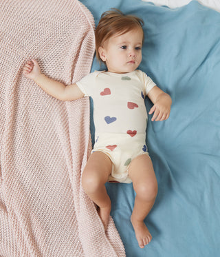 Babies' Tri-Heart Patterned Short-Sleeved Cotton Bodysuits - 3-Pack