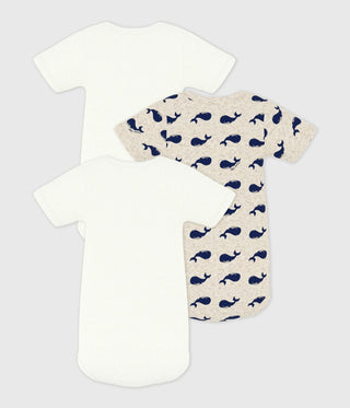 Babies' Short-Sleeved Whale Printed Cotton Bodysuits - 3-Pack