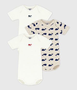 Babies' Short-Sleeved Whale Printed Cotton Bodysuits - 3-Pack