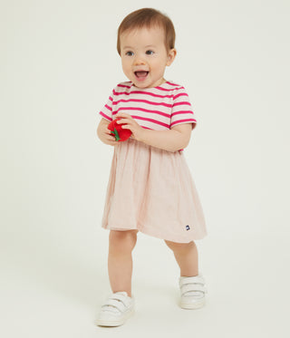 Babies' Short-Sleeved Thick Jersey and Cotton Gauze Dress