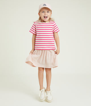 Girls' Short-Sleeved Thick Jersey and Cotton Gauze Dress