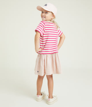 Girls' Short-Sleeved Thick Jersey and Cotton Gauze Dress