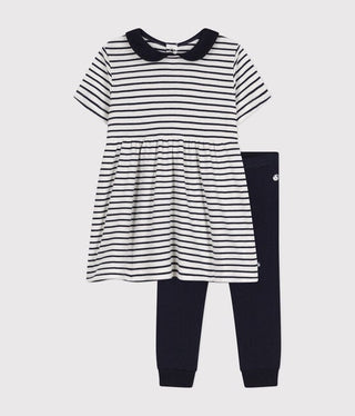 Babies' Cotton Striped Dress and Leggings Set