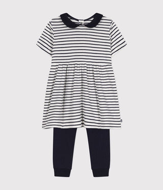 Babies' Cotton Striped Dress and Leggings Set