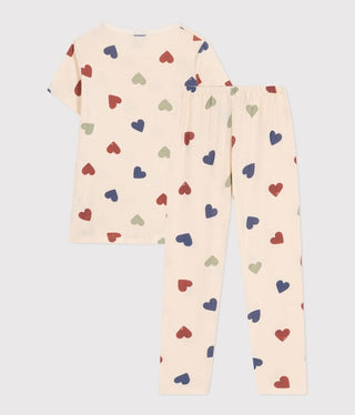 Girls' Short-Sleeved Heart Printed Cotton Pyjamas