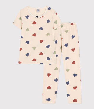 Girls' Short-Sleeved Heart Printed Cotton Pyjamas
