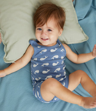 Babies' Blue Whale Print Cotton Playsuit