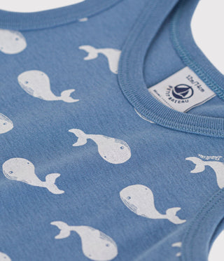 Babies' Blue Whale Print Cotton Playsuit