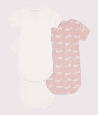 Short-Sleeved Whale Themed Cotton Bodysuits - 3-Pack