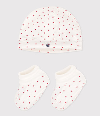 Babies' Heart Patterned Bonnet and Bootees Set