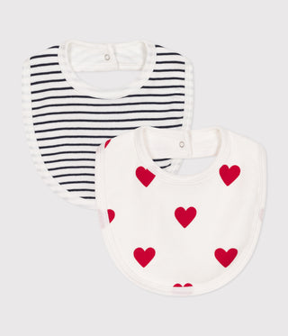 Babies' Heart Printed Cotton Bibs - Pack of 2