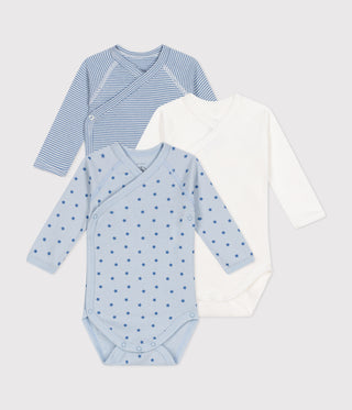 Babies' Long-Sleeved Wrapover Cotton Bodysuits - 3-Pack