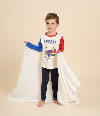 Children's Plain Cotton Sports-Patterned Long-Sleeved Pyjamas