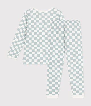 Children's Chequer Print Long-Sleeved Cotton Pyjamas