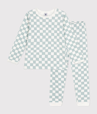 Children's Chequer Print Long-Sleeved Cotton Pyjamas