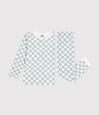 Children's Chequer Print Long-Sleeved Cotton Pyjamas