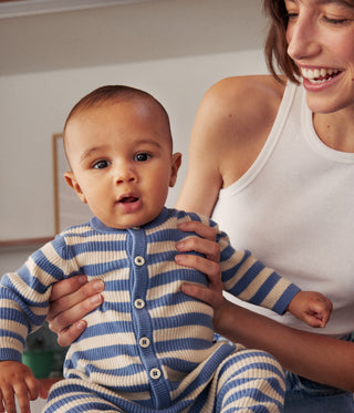 Babies' Stripy Wool and Cotton Knit Jumpsuit