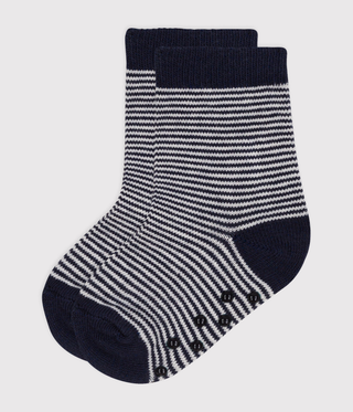 Babies' Stripy Cotton Socks with Slip-Resistant Soles