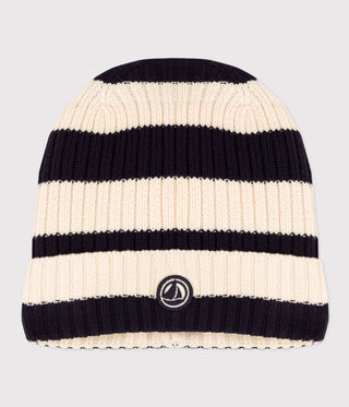 Children's Breton Stripe Knitted Beanie Hat Lined in Polar Fleece