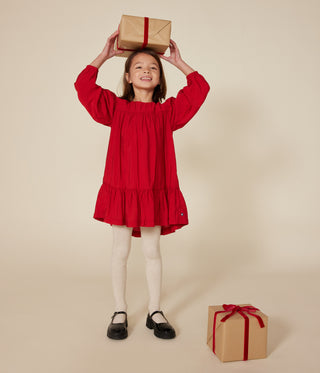 Girls' Long-Sleeved Red Dress