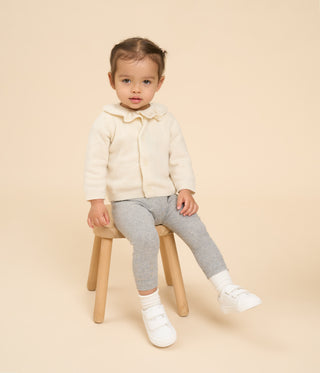 Babies' Cardigan with a Ruff in Knitted Fabric Containing Wool