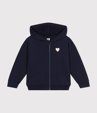 Girls' Heart Printed Hooded Zip-Up Fleece Sweatshirt