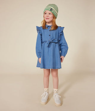 Girls' Long-Sleeved Lightweight Denim Dress