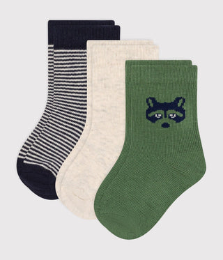 Babies' Raccoon Design Cotton Socks - 3-Pack