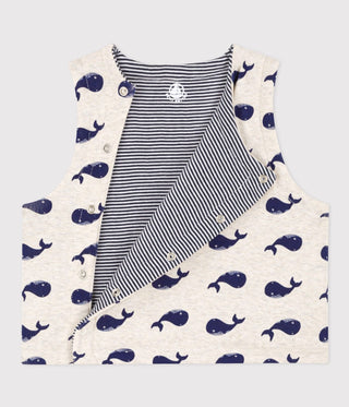 Babies' Reversible Whale Patterned Sleeveless Cotton Cardigan