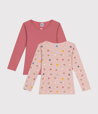 Girls' Long-Sleeved Cotton Heart T-Shirts - 2-Pack