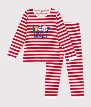 Children's Christmas Printed Stripy Velour Pyjamas