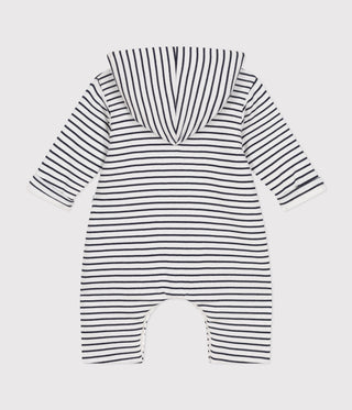 Babies' Stripy Quilted Cotton Hooded Jumpsuit