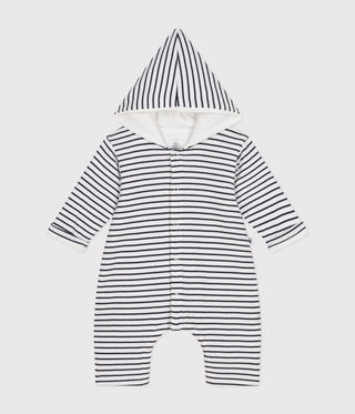 Babies' Stripy Quilted Cotton Hooded Jumpsuit