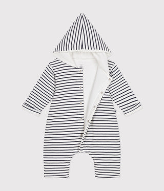 Babies' Stripy Quilted Cotton Hooded Jumpsuit