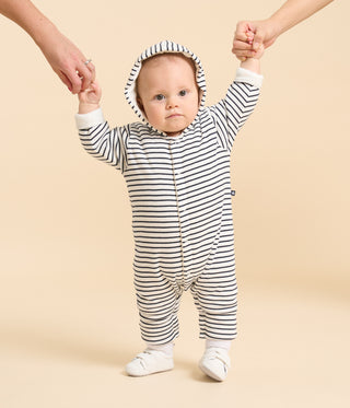 Babies' Stripy Quilted Cotton Hooded Jumpsuit